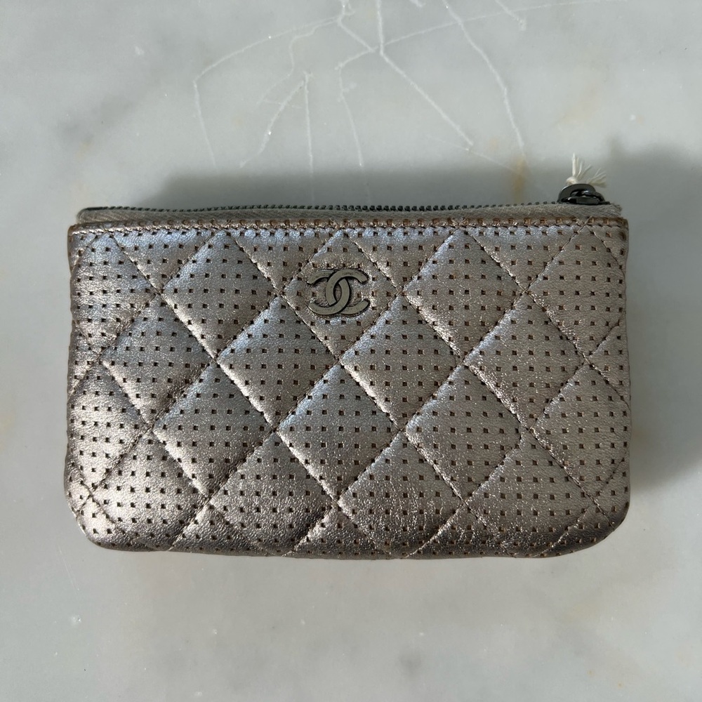 Vintage Chanel Silver Caviar Pouch
